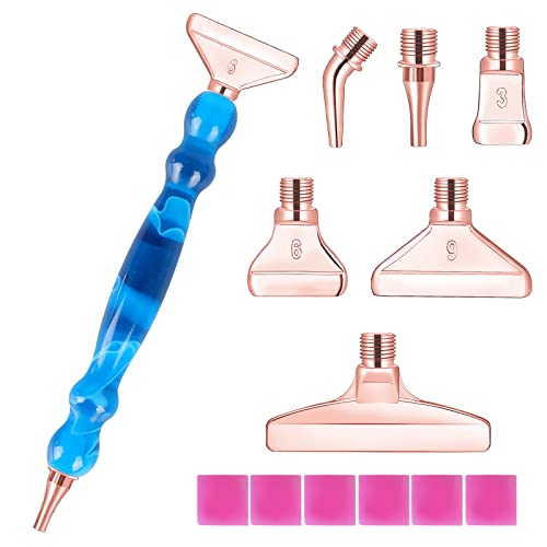 Souarts Ergonomischer Diamond Painting Stift Set, Diamond Painting Zubehör mit 45° Gewinde Metall Stifte, 5D Drill Pen für Mosaikherstellung Diamanten Malerei(Blau Rosegold，14PCS) von Souarts