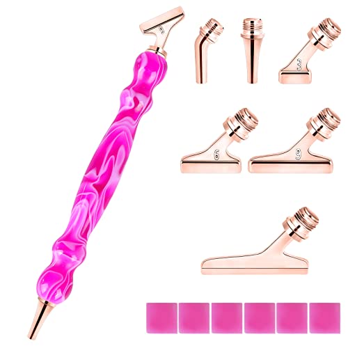 Souarts Ergonomischer Diamond Painting Stift Set, Diamond Painting Zubehör mit 45° Gewinde Metall Stifte, 5D Drill Pen für Mosaikherstellung Diamanten Malerei(Roserot Rosegold，14PCS 45°) von Souarts