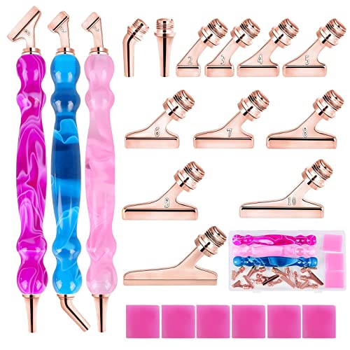 Souarts Ergonomischer Diamond Painting Stift Set, Diamond Painting Zubehör mit 45° Gewinde Metall Stifte, 5D Drill Pen für Mosaikherstellung Nagelkunst Diamanten Malerei(Rosegold，22PCS 45°) von Souarts