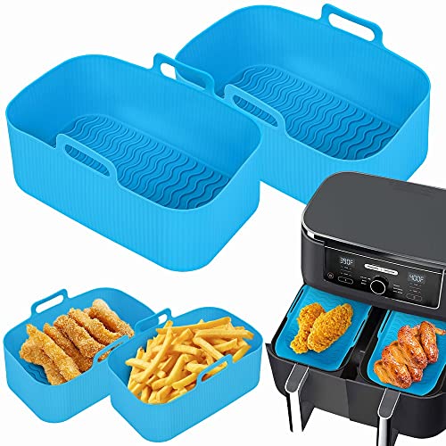 Souarts Heißluftfritteuse Silikonform Backblech ekig rund 17-22cm, Airfryer Zubehör Silikon Wiederverwendbar Universal Antihaft Luftfritteuse Matten, Luftfritteuse Tablett (2pcs, Blau 19.5x12.5x7cm) von Souarts