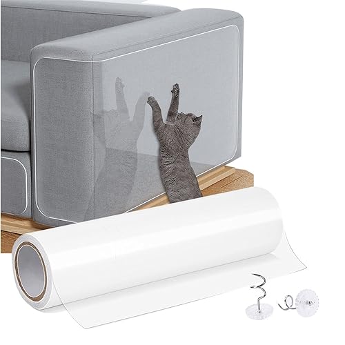 Souarts Katzen Kratzschutz Folie, Super Robust Kratzschutz Sofa Schutz Katze, Selbstklebend Kratzschutzfolie Transparent Kratzfolie Anti Kratz Tape für Möbel Couch Wand Tür Schutz(20cmx3m) von Souarts