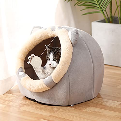 Souarts Katzenbett für Hunde, Katzenhöhle, Katzenhaus, niedliches Katzenhaus, kleines Hundebett, Nest für Welpen, Kätzchen, Kissen, Bett (grau, Kurze Ohren, 45 x 48 x 33) von Souarts