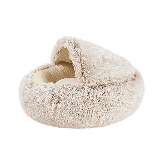 Souarts Katzenhöhle Katzenbett Halbgeschlossenes Hundebett Haustierbett mit Abdeckbett, Runde weiche Plüschhöhle Kuschelhöhle für Hunde und Katzen(Braun，Durchmesser 40 cm) von Souarts