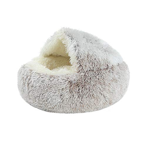 Souarts Katzenhöhle Katzenbett Halbgeschlossenes Hundebett Haustierbett mit Abdeckbett, Runde weiche Plüschhöhle Kuschelhöhle für Hunde und Katzen(Kaffee，Durchmesser 40 cm) von Souarts