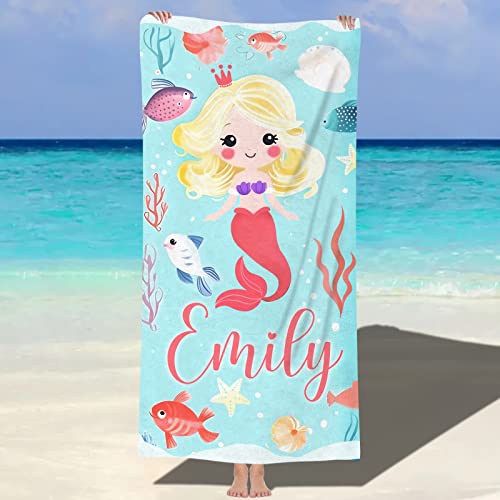 Souarts Personalisiert Microfaser Strandtuch Badetuch 152cmx76cm, Baumwolle Handtuch Stranddecke Strandlaken Sandfreie Schnell trocknende für Strand Reise Schwimmen(Blau Meerjungfrau) von Souarts