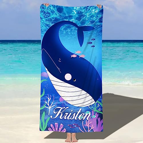 Souarts Personalisiert Microfaser Strandtuch Badetuch 152cmx76cm, Baumwolle Handtuch Stranddecke Strandlaken Sandfreie Schnell trocknende für Strand Reise Schwimmen(Blau Wale) von Souarts