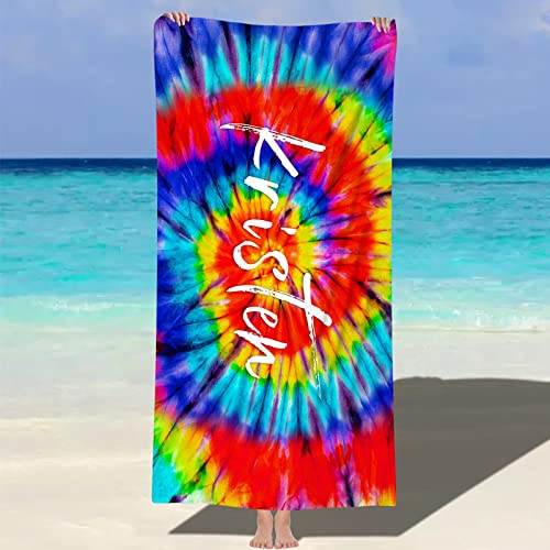 Souarts Personalisiert Microfaser Strandtuch Badetuch 152cmx76cm, Baumwolle Handtuch Stranddecke Strandlaken Sandfreie Schnell trocknende für Strand Reise Schwimmen(Bunt Tie-dye) von Souarts