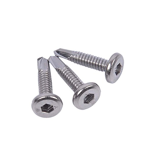 Souarts Selbstschneidende Schraube 410 Edelstahl Flachkopf Innensechskantschrauben Bohrschrauben M5.5 100 Stück (M5.5 x 25, Silber) von Souarts