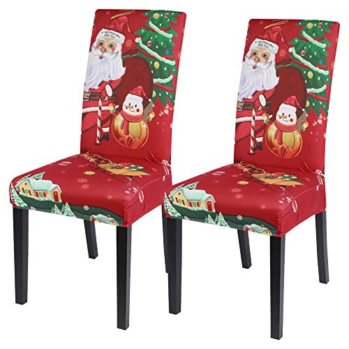 Souarts Xmas weihnachtlich Stuhlhussen 1er/2er/4er/6er Set Strech Stuhlbezug Moderne Husse Dekoration Stuhlüberzug Stuhl Universal Passform für Esszimmer Party Banquet (2er Set, Rot Weihnachtsmann) von Souarts