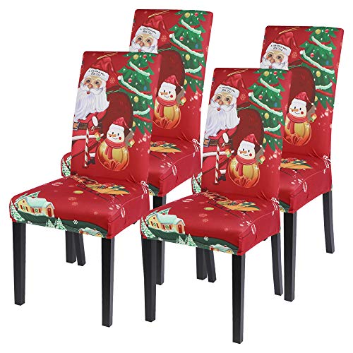 Souarts Xmas weihnachtlich Stuhlhussen 1er/2er/4er/6er Set Strech Stuhlbezug Moderne Husse Dekoration Stuhlüberzug Stuhl Universal Passform für Esszimmer Party Banquet (4er Set, Rot Weihnachtsmann) von Souarts