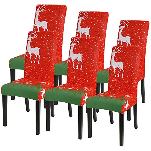 Souarts Xmas weihnachtlich Stuhlhussen 1er/2er/4er/6er Set Strech Stuhlbezug Moderne Husse Dekoration Stuhlüberzug Stuhl Universal Passform für Esszimmer Party Banquet (6er set, Red) von Souarts