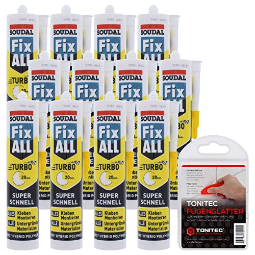 12x SOUDAL Fix ALL TURBO weiÃŸ 290 ml Kartusche inkl. ToniTec Fugenglätter Set von Soudal