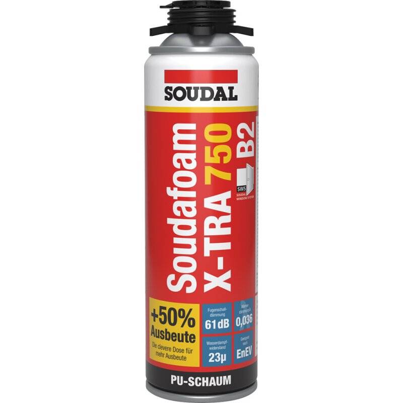 SOUDAFOAM X-TRA750 B2 sehr ergiebiger Profi Pistolenschaum Füllen, Dämmen, Isolieren 500ml von Soudal N.V.