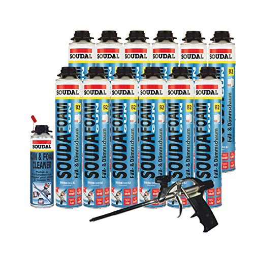 Soudafoam B2 Pistolenschaum Set 12 Stück mit Profi-Schaumpistole + Reiniger von Soudal
