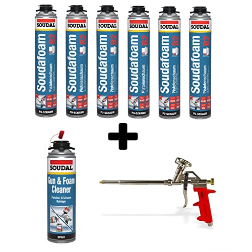 Soudafoam B2 Pistolenschaum Set 6 Stück mit Schaumpistole compact + Reiniger von Soudal