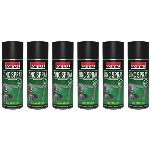 Soudal 6x Zinkspray schnelltrocknend Rostschutz Korrossionsschutz Eisen Stahl Metalle Matt/Glänzend 400ml Dose (GLÄNZEND) von Soudal