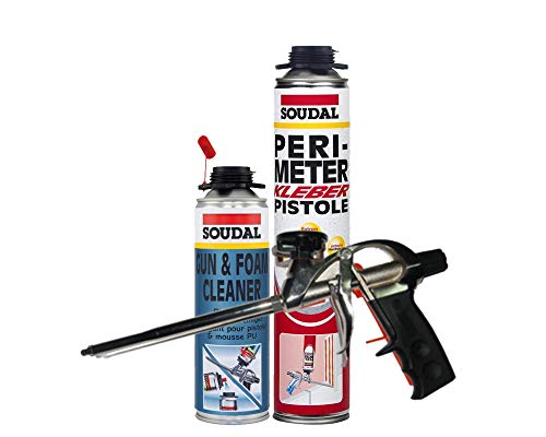 Soudal Kombi Set 1 x Perimeterkleber 750ml Dose + 1 x Soudal PU- Reiniger 500ml Dose + Schaumpistole Professionell von Soudal