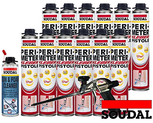 Soudal Kombi Set 12 x Perimeterkleber 750ml Dose + 1 x Soudal PU- Reiniger 500ml Dose + Schaumpistole Professionell Soudal Kombi Set 12 x Perimeterkleber 750ml Dose + 1 x Soudal PU- Reiniger 500ml Dose + Schaumpistole Professionell von Soudal