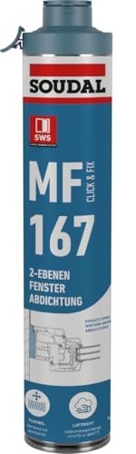 Soudal MF 167 Click & Fix Hellgrau 750ml - Elastischer Füll- und Dämmstoff - Luftdichter Montageschaum für Fenster & Türen von Soudal