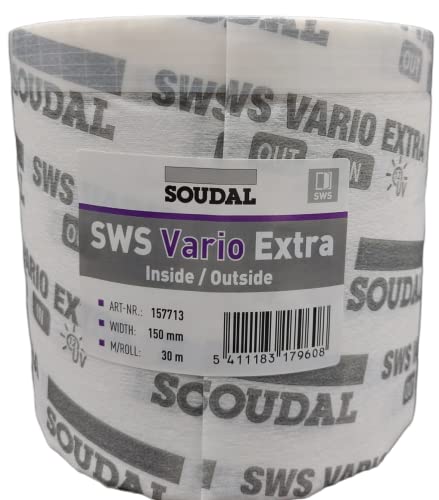 Soudal SWS Vario Fensterband Anschlussband Fensterdichtband Extra Vollflächig Selbstklebend Innen Aussen Luftdicht Schlagregendicht Breite 70-150mm 30m Rolle (150mm) von Soudal