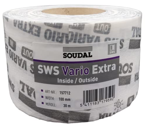 Soudal SWS Vario Fensterband Anschlussband Fensterdichtband Extra Vollflächig Selbstklebend Innen und Aussen Luftdicht Schlagregendicht Breite 70-150mm 30m Rolle (100mm) von Soudal