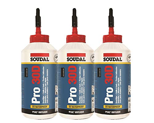 Sparset 3x 750ml Soudal Pro 30D wasserfester gebrauchsfertiger Holzleim auf PVAC-Basis von Soudal