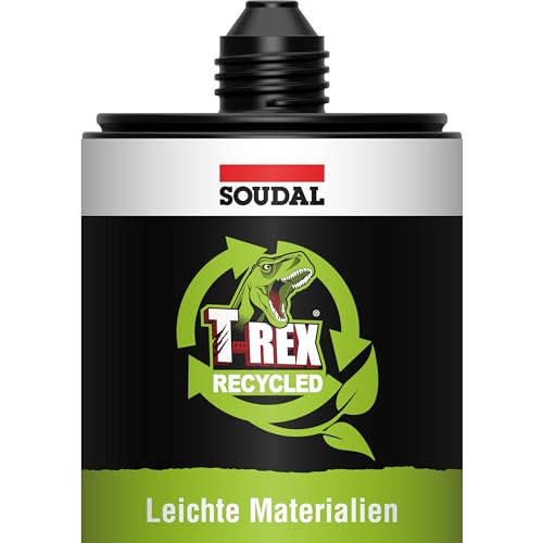 Soudal T-Rex Montagekleber für leichte Materialien, 350g, Kartusche, Weiss - Klebstoff aus 80% recycelten Rohstoffen, faserverstärkt und ultrastark für leichte Lasten bis zu 125 kg/m² von Soudal