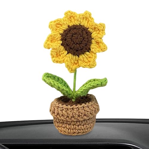 SouiWuzi Auto Ornamente Häkelstopfe Blumen Auto Ornamente kleine künstliche Blumentopf gestrickt von SouiWuzi