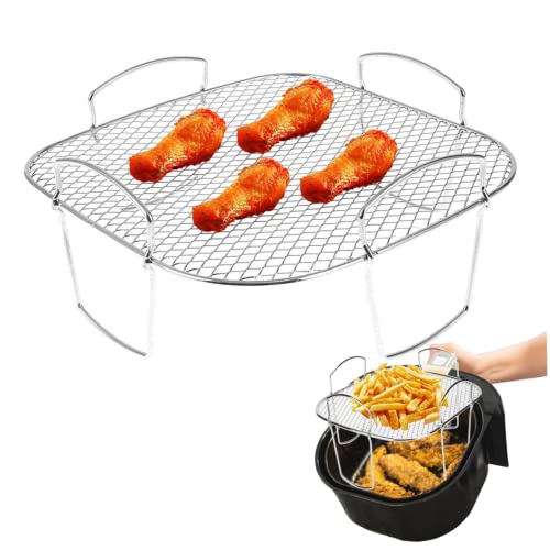 SouiWuzi Luftbratenkorb für Ofen, Edelstahl -Grillkorb, Luft Fritteuchsenregal Edelstahl gebratener Kartoffelkühlregal Multifunktionales Obstträgerluft -Fritteuse -Zubehör 20.5 x 20,5 x 9 cm von SouiWuzi