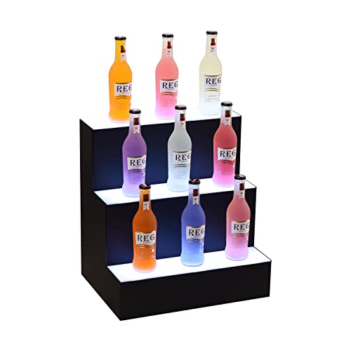 PREMIUM Flaschentreppe beleuchtet 40cm mattschwarz RGBW Fernbedienung Plexiglas Bar Restaurant Gastro Ausstattung Flaschenstufe Treppendisplay Acryl Deko Aufsteller 3-stufig von Soul & Saints