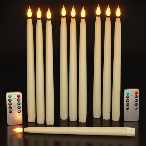 SoulBay LED Stabkerzen mit Timerfunktion, 10 Stück LED Kerzen mit Fernbedienung, Schwebende Kerzen mit Flackernde Flamme für Zimmer Party Valentinstag Halloween Weihnachtsdeko von SoulBay