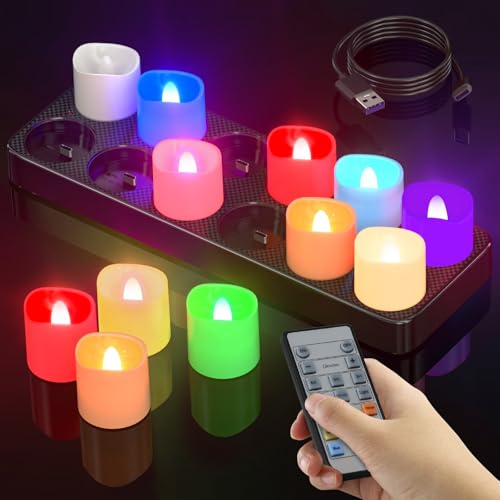 SoulBay Bunt LED Teelichter Wiederaufladbar, 12 Stück Aufladbare Teelichter mit Ladestation Timer Fernbedienung, LED Kerzen Aufladbar Flackernd für Kürbis Zimmer Wohnzimmer Halloween Deko Weihnachten SoulBay Bunt LED Teelichter Wiederaufladbar, 12 Stück Aufladbare Teelichter mit Ladestation Timer Fernbedienung, LED Kerzen Aufladbar Flackernd für Kürbis Zimmer Wohnzimmer Halloween Deko Weihnachten von SoulBay