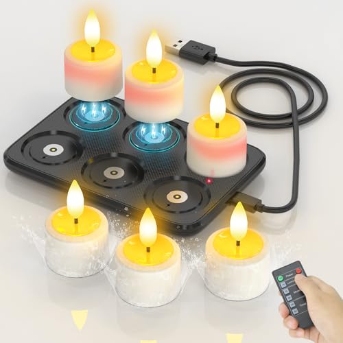 SoulBay LED Teelichter Wiederaufladbar mit Magnet Ladestation, 6 Stück Wasserdichte Aufladbare Teelichter LED Kerzen mit Fernbedienung Timer für Outdoor Garten Zimmer Kürbis Halloween Weihnachten Deko von SoulBay