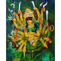 Devi Durga B Handgemaltes Gemälde Auf Leinwand Ohne Rahmen von SoulSpaze