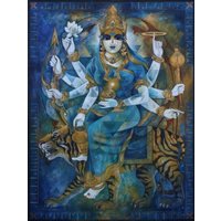 Devi Durga Ein Handgemaltes Gemälde Auf Leinwand Ohne Rahmen von SoulSpaze