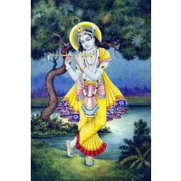 Krishna Spielt Flöte Handgemaltes Gemälde Auf Leinwand Ohne Rahmen von SoulSpaze