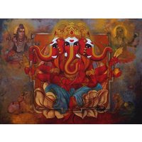 Lord Ganesha F Handgemaltes Gemälde Auf Leinwand Ohne Rahmen von SoulSpaze