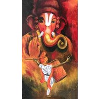 Lord Ganesha P Handgemaltes Gemälde Auf Leinwand Ohne Rahmen von SoulSpaze