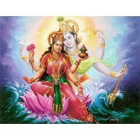 Vishnu Ji Und Lakshmi Ölgemälde Handgemalt Auf Leinwand | Ohne Rahmen von SoulSpaze