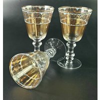 Vintage - 3Er-Set Atemberaubender Goldakzent/Designwein- Wasserkelch von SoulTreasureGoods
