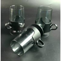 Vintage- 3Er Set - Corning Glass-Snap Kaffeebecher Mit Schwarzem Plastik Halter von SoulTreasureGoods