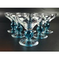 Vintage - 6Er-Set Aqua Blue Round Stem Champagner/Cocktailglas Klare Schale & Basis von SoulTreasureGoods
