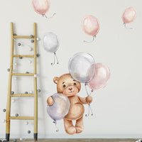 Wandtattoo Kinderzimmer Bär Mit Ballons Wandaufkleber Sticker Aufkleber Babyzimmer Teddybär Luftballons V271 von SoulWallDE