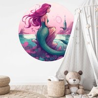 Wandtattoo Kinderzimmer Meerjungfrau Wandaufkleber Sticker Aufkleber Babyzimmer Mermaid Rund V415 von SoulWallDE