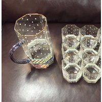 Mackenzie Childs Handbemalte Floral Polka Dot Girlande Gläser - Set Von 6 & Krug Wasser Cocktail Becher Designer Hochzeitsgeschenk Dusche von SoulcandyStore