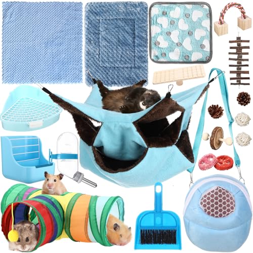 Soulchen 20-teiliges Hamsterspielzeug-Set enthält 10 Meerschweinchen-Spielzeug, Decke, Matte, Handtuch, kleine Toilette, Futternapf, Reinigungsset, Wasserspender, Haustier-Hängematte, Spielweg von Soulchen