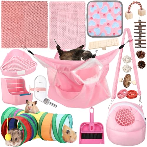 Soulchen 20-teiliges Hamsterspielzeug-Set enthält 10 Meerschweinchen-Spielzeug, Decke, Matte, Handtuch, kleine Toilette, Futternapf, Reinigungsset, Wasserspender, Haustier-Hängematte, Spielweg von Soulchen