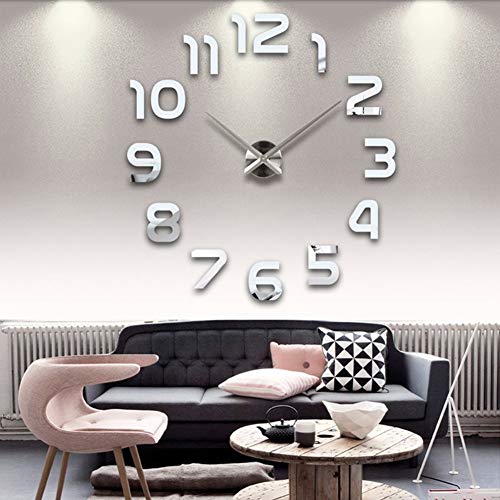 YOAI DIY Wanduhr Moderne Clock 3D Acryl Spiegel Metall Rahmenlose Wandaufkleber groß Uhren Style Raum Home Dekorationen für Wohnzimmer Kinderzimmer Küche Bad Büro von YOAI