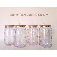 Glas Mit Deckel Und Strohhalm Personalisiert Trinkglas Name Gute Laune Geschenk Freundin Geburtstag Iced Coffee Glasbecher Schleife Rosa von SoulgoodiesDesigns