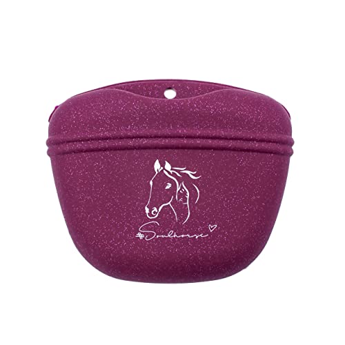 Soulhorse Silikon Leckerlibeutel für Hund & Pferd, Top Leckerlibeutel mit Magnetverschluss, Leckerlibeutel, Leckerli Tasche Karabiner, Farbe - Berry Glitzer von Soulhorse